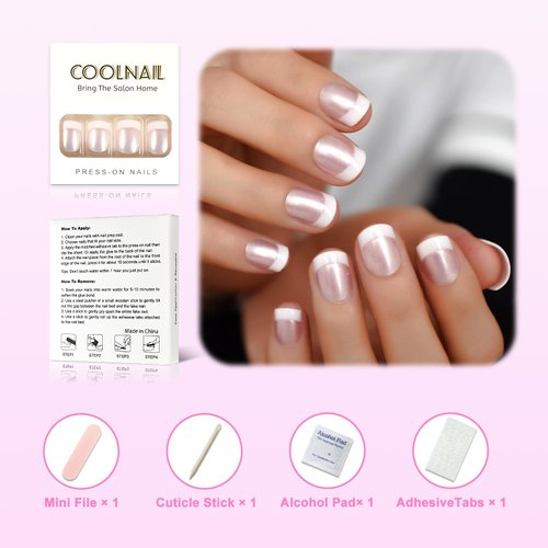 CoolNail Pearl Pink White French Fake Nails Tips Acrylic UV False Nails Press on DIY Manicure Salon Stickers Artificial Full Nail Tip
