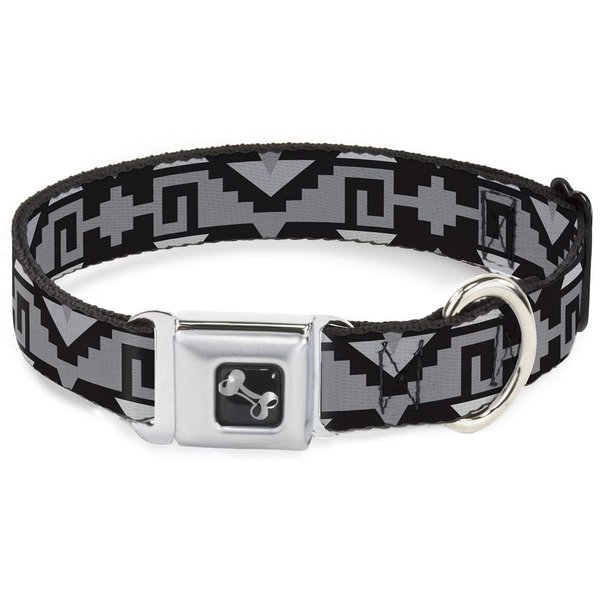 Dog Collar Seatbelt Buckle Navajo2 Black Gray 9 to 15 Inches 1.0 Inch Wide