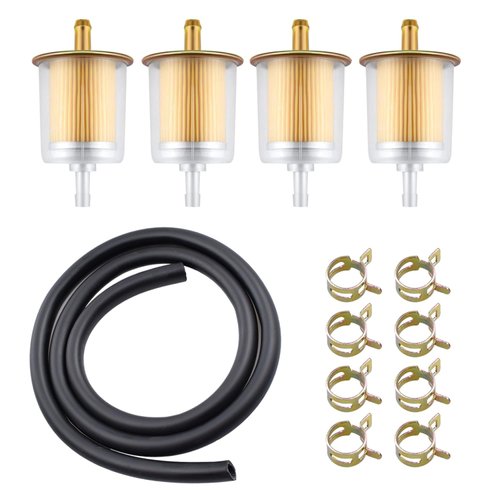 Gmailmall Universal 5/16" Fuel Filter(8mm) Motorcycle Fuel Filter, Inline Gas Oil Filter for Industrial Tractors Cars Trucks Motorcycles Gas Fuel Line (4pcs Filter Line Clamp Kit)