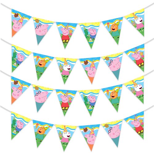 Treasures Gifted Officially Licensed Peppa Pig Birthday Pennants 2 Pack - Triangle Birthday Pennants Banners - Peppa Pig Birthday Party Supplies - Peppa Pig Party Decorations for Walls & Entryways
