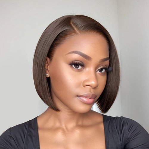 DÉBUT Chocolate Brown Lace Front Wigs 4x4 HD Lace Closure Wigs Human Hair Short Bob Wigs for Women Pre Plucked 13inch Lace Front Natural Hairline with Baby Hair 8 Inches