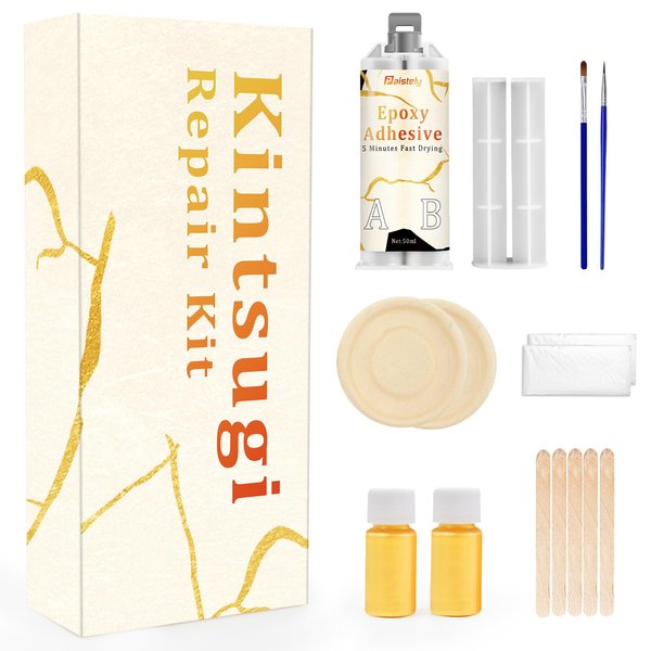 Kintsugi Repair Kit Gold, Kintsugi Kit Repairs Broken Ceramics, Glass, Jade, Sculptures, Gold Glue Repairs Meaningful Pottery, Perfect Kintsugi Repair Kit As a Gift (Gold)