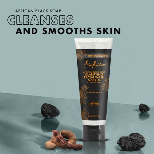 SheaMoisture Facial Wash and Scrub African Black Soap for Blemish Prone Skin to Clarify Skin 4 oz
