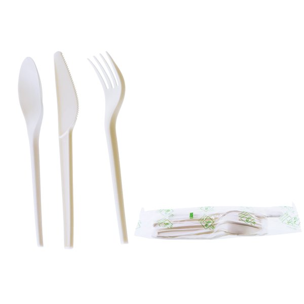 (50 Pack) Compostable Cutlery Kit Eco Friendly Fork, Spoon, Knife, Napkin 6.5 inch - CPLA Heat Resistant Disposable Utensil Kit Durable Cornstarch Bio Based Biodegradable Plastic Cutlery