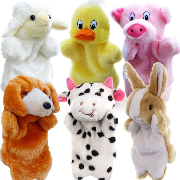 RIY Hand Puppets for Kids - Farm Friend Animals Educational Puppet, Set of 6(Duck, Cow, Sheep, Pig, Dog, Rabbit)