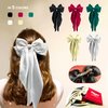 Hibasso 2-Piece Silky Satin Hair Bows Set for Women, Girls with Long Tails and Metal Clips – Aesthetic bow hair clip, Stylish Hair Accessories (Green & White)