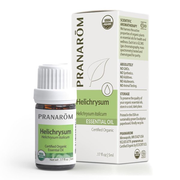 Pranarom USDA Certified Organic Helichrysum Essential Oil (5ml), 100% Pure Natural Therapeutic Grade for Skincare, Lotions, Aromatherapy, Diffusion, and Wellness