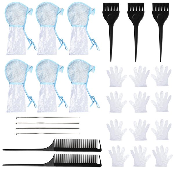 LLMSIX 27PCS Hair Dyeing Kit, Reusable Hair Highlighting Cap Hair Coloring Frosting Cap with Metal Hooks, Coloring Brush, Combs, Gloves, Hair Colouring Cap Set for Salon DIY Dyeing Hair