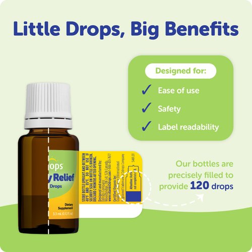 Ddrops Baby Tummy Relief Liquid Drops, Organic Gripe Water for Newborns, Relief from Gas, Colic, Fussiness and Hiccups, Just One Drop, Herbal Ingredients, 120 Drops