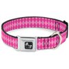 Dog Collar Seatbelt Buckle Argyle Pink Fuchsia Blue 11 to 17 Inches 1.0 Inch Wide