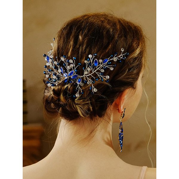 Denifery Crystal Wedding Hair Comb Bridal Flower Rhinestone Hair Side Comb Handmade Blue Crystal Hair Pieces Wedding Hair Accessories for Women Girls