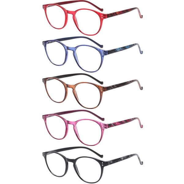 NORPERWIS 5 Pairs Reading Glasses - Standard Fit Spring Hinge Readers Glasses for Men and Women (Black Purple Red Blue Brown, 4.00)