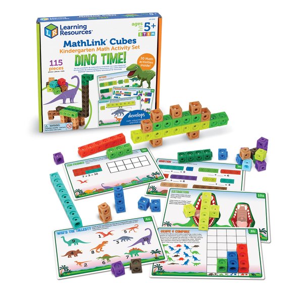Learning Resources MathLink Cubes Kindergarten Math Activity Set: Dino Time! 115 Pieces, Ages 5+ Kindergarten STEM Activities, Math Games for Kids, Mathlink Cubes Activity Set, Ages 5+
