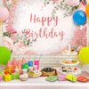 Breling 2 Pcs Pink Rose Gold Birthday Party Supplies Rose Gold Happy Birthday Backdrop Floral Happy Birthday Banner Rose Gold Plastic Tablecloth Table Cover for Photoshoot for Women Party Supplies