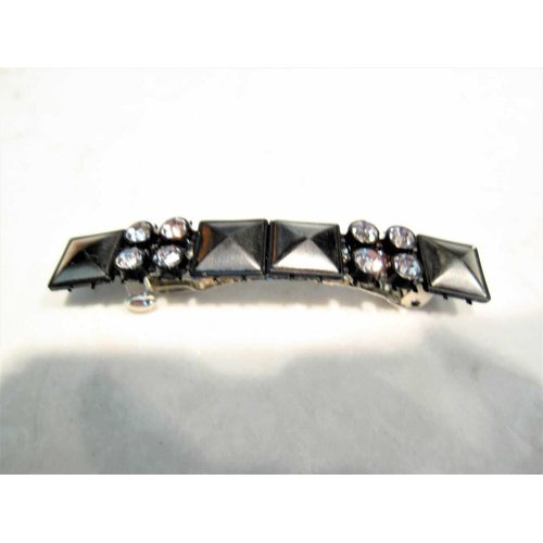 Small dark metal and rhinestone hair clip clamp barrette