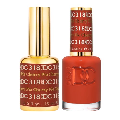 DND DC Gel Polish Set, Orange Collection, UV/LED Gel Polish and Air Dry Nail Lacquer, Matching Chip-Free Polish Duo, 318 Cherry Pie, 0.5 Fl Oz