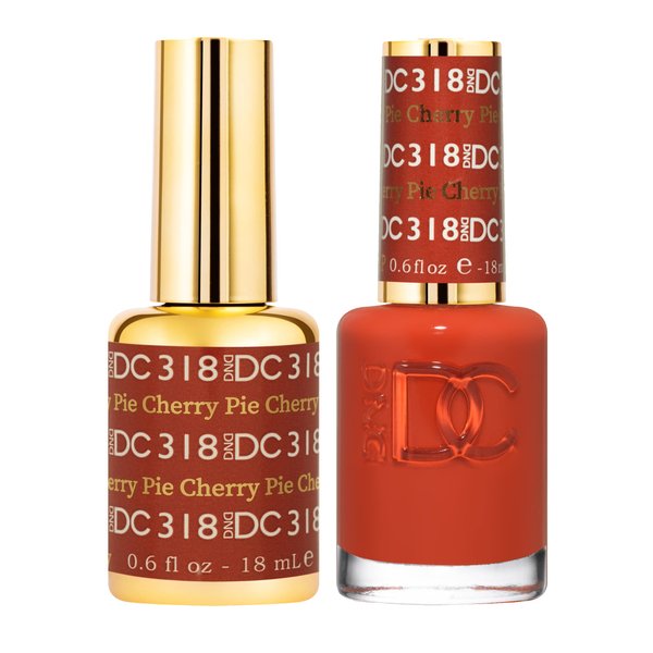 DND DC Gel Polish Set, Orange Collection, UV/LED Gel Polish and Air Dry Nail Lacquer, Matching Chip-Free Polish Duo, 318 Cherry Pie, 0.5 Fl Oz