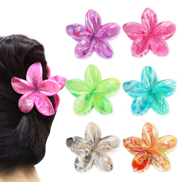 Hawaiian Flower Hair Clips for Women, 6 Packs Flower Claw Clips for Thick Hair & Thin Hair, Hibiscus Plumeria Hair Clip, Cute Hair Accessories for Women Girls Holiday Gifts