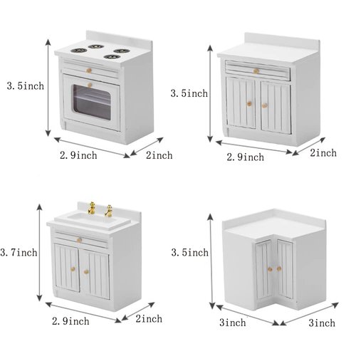 Wooden Dollhouse Miniature Furniture Kitchen Play Cabinet Fridge Set Freely Combined 1/12 Scale