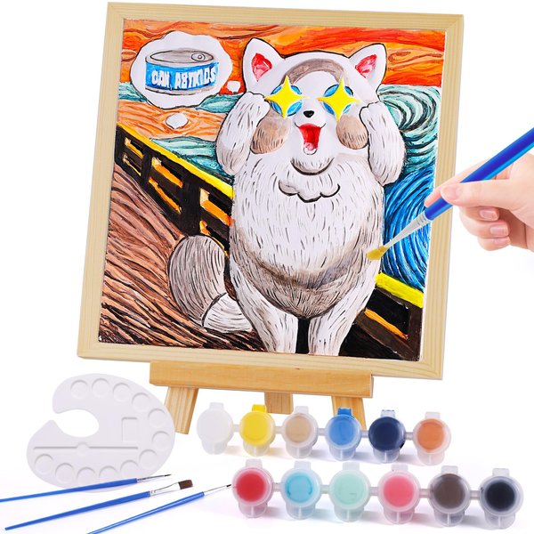 ONE TO FOUR Paint Gifts for Kids - Cat Plaster Painting Kit - Arts and Crafts for Kids Ages 8-12, DIY Art Supplies Paint Set, Toys Girls Boy Birthday Gift Ages 8 9 10 11 12