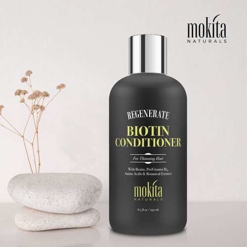 Mokita Naturals Conditioner with Biotin, ProVitamin B5 and Amino Acids for Repair Treatment and Deep Moisturizing for All Hair Types - Detangle, Protect and Support New Hair Growth - 8.5 Ounces