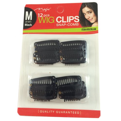 12 pcs Wig Clips Snap Comb 1 1/4" Medium (Black)