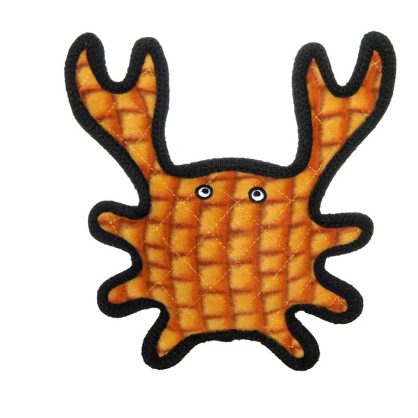 TUFFY - World's Tuffest Soft Dog Toy - Ocean Crab - Squeakers - Multiple Layers. Made Durable, Strong & Tough. Interactive Play (Tug, Toss & Fetch). Machine Washable & Floats. (Medium Orange)