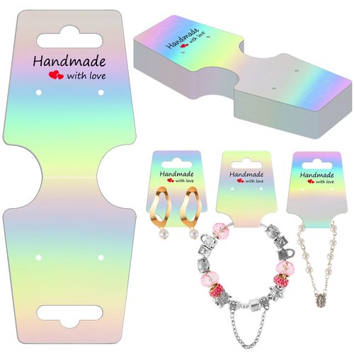 Teling 400 Pcs Necklace Display Cards Earring Cards Holder Self Adhesive Jewelry Bracelet Keychain Price Tags Hanging Holographic Display Cards for Selling Hairband Scrunchies Packaging Supplies