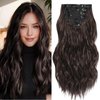 REAUTCOORS Clip in Hair Extensions, Long Wavy Synthetic Hair Extension22 Inch Jet Black 6PCS (220g 1#) (2#(Dark Brown), 22inch)