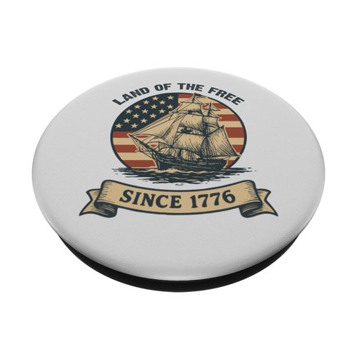 Land of the Free Since 1776 Patriotic US Flag Retro Sailboat PopSockets Adhesive PopGrip