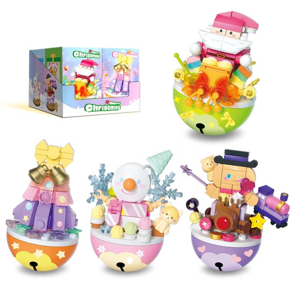 MEIEST 4 PCS Christmas Building Blocks Sets,Festival Bricks Tumbler Toys for Kids,Cute Xmas Gifts & Home Decor