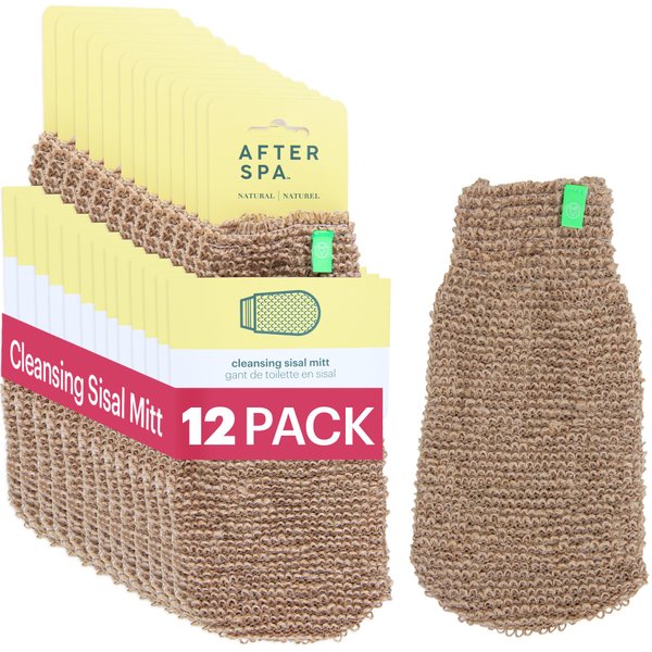 Cleansing Sisal Mitt by Afterspa, Body Scrubber Shower Mitt, Body Exfoliator, Vegan and Cruelty Free, Pack of 12