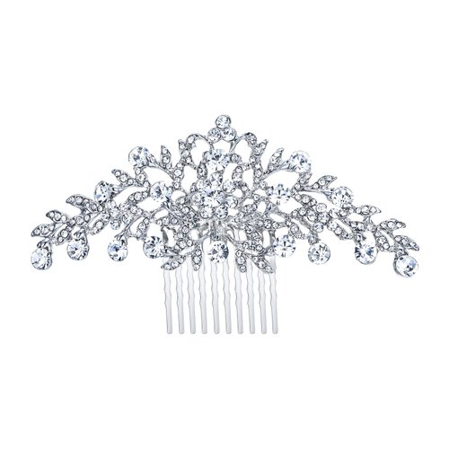 EVER FAITH Women's Wedding Hair Accessories Crystal Bridal Banquet Floral Leaf Elegant Hair Comb Clear Silver-Tone