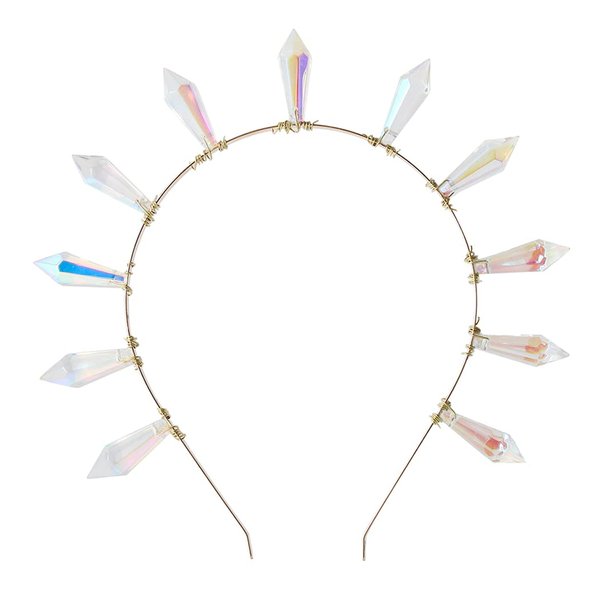 Formery Spiked Halo Crown Headpiece Gold Clear AB Crystal Prism Tiara Headband Handmade Hair Accessories for Women and Girls