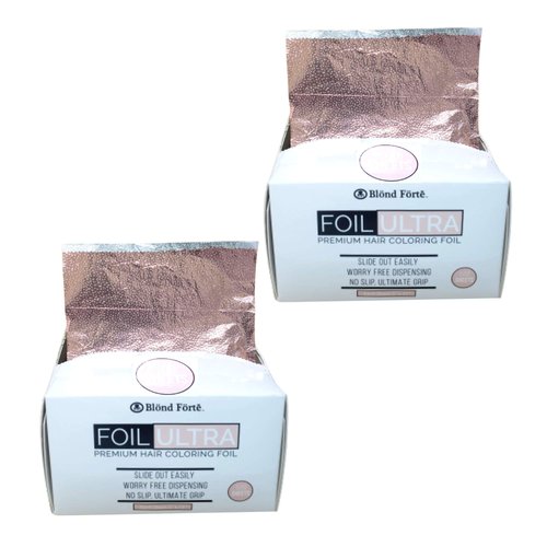 Blond Forte Rose Pop Up Hair Color Foil, Highlight Application Foil, 500 Sheet Dispenser, Coloring Aluminum Hair Foil 5”x11” [ 2 Pack ]