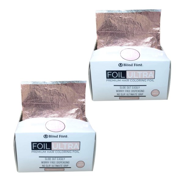 Blond Forte Rose Pop Up Hair Color Foil, Highlight Application Foil, 500 Sheet Dispenser, Coloring Aluminum Hair Foil 5”x11” [ 2 Pack ]