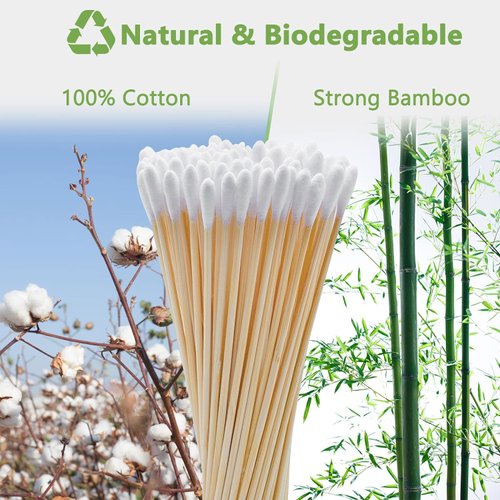 400 Count Bamboo Cotton Swabs, 6-Inch Length for Precise Application, Lint-Free Tips, Reusable Storage Case, Versatile for Makeup, Power Beauty, Electronics, Gun Cleaning, Travel Storage (Round Tips)