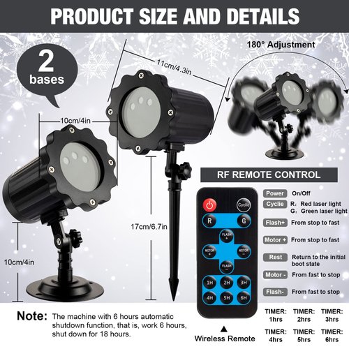 Treela 2 Pcs Christmas Projector Light Xmas LED Projector RGB Motion Christmas Garden Projection Lights Waterproof Spotlight Outdoor for Xmas Party Decor (Black Shell, 3 Color Light,Cross Star)