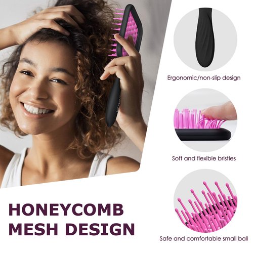 SHINLEA Vented Detangling Hair Brush for Curly Thick Hair | Soft Wave-Shaped Bristles for Massage | Anti-Tangle Hairbrush Women Men Teens | Summer Beach Detangler Brush, Purple