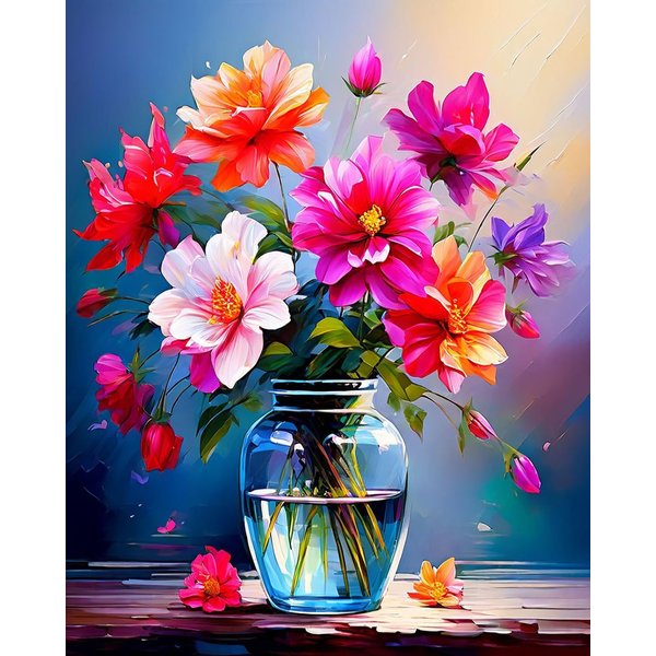 MBNTJHT DIY Floral Paint by Number Kit for Adults,Flower Vase Painting by Numbers for Adult Beginners,Unframed Floral Oil Painting Kit for Home Wall Decor 16 X 20 Inch.