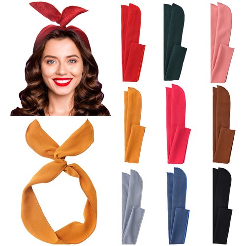 Carede Wire Headbands for Women Solid color Twist Bow Headband Wired Hair Tie Headbands with Rabbit Ears Hair Scarf Headbands for Women and Girls,Pack of 9…