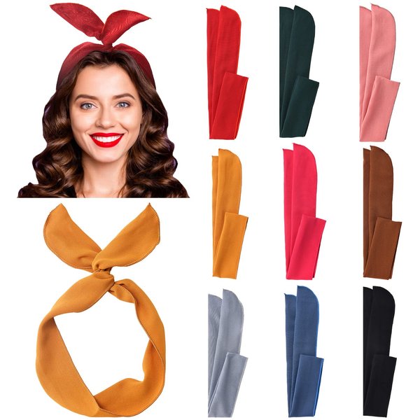 Carede Wire Headbands for Women Solid color Twist Bow Headband Wired Hair Tie Headbands with Rabbit Ears Hair Scarf Headbands for Women and Girls,Pack of 9…