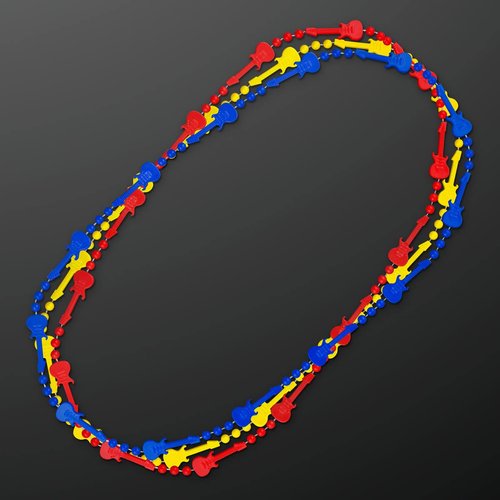FlashingBlinkyLights Rock Guitar Necklace Mardi Gras Beads (Set of 12)