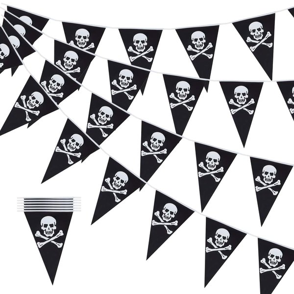 45Pcs Pirate Banner, Pirate Theme Party Decorations Supplies, Skull Pirate Flag Triangle Flag for Pirate Party Birthday Party and halloween Decoration