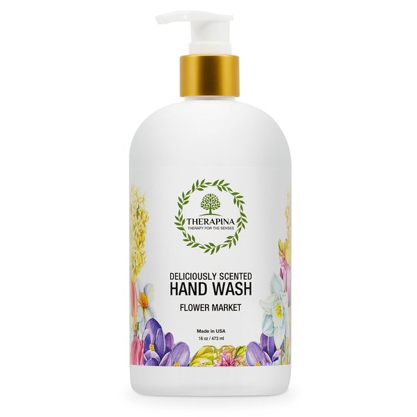 THERAPINA Aromatherapy Luxury Liquid Hand Soap – Vegan, Moisturizing Hand Wash with Aloe Vera, Botanical Oils, Flower Market Scent – Fancy Liquid Hand Soap for Bathrooms, Kitchen, More, 16 Oz.