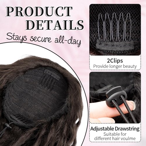 KooKaStyle Curly Ponytail Extension Fluffy Drawstring Ponytail for Women Kinky Curly Clip in Hair Extensions Long Curly Wavy Ponytail Extension Synthetic Hairpiece for Daily Use(18 Inch,Dark brown)