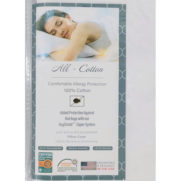 National Allergy Premium 100% Cotton Zippered Euro Square Pillow Protector - 20 x 20 - White - 300 Thread Count - Hypoallergenic Pillowcase with Zipper - Breathable Encasement Cover