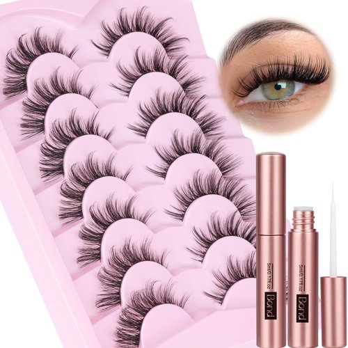 Manga Lashes Natural Look False Eyelashes Wispy Thin Anime Lashes Fluffy Individual Lashes Wispy Natural Lash Clusters with Glue 18 mm Cat Eye Fake Eyelashes 7 Pairs by FANXITON