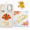 Thanksgiving Napkins, 50 Count Gold Foil Napkins Paper w 18 Count Cutlery Holders, Give Thanks Decorations for Autumn Leaves Fall Harvest Wedding Table Disposable Centerpiece Decor