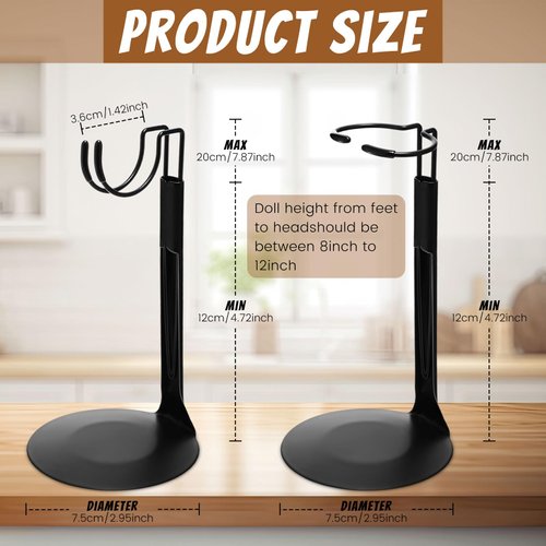 Yaocom 12 Pcs Doll Stands Action Figure Stands 2 Styles Black Adjustable Doll Holder Display Bracket with Expandable Waist Wire for 8 to 12 Inch Dolls and Action Figures